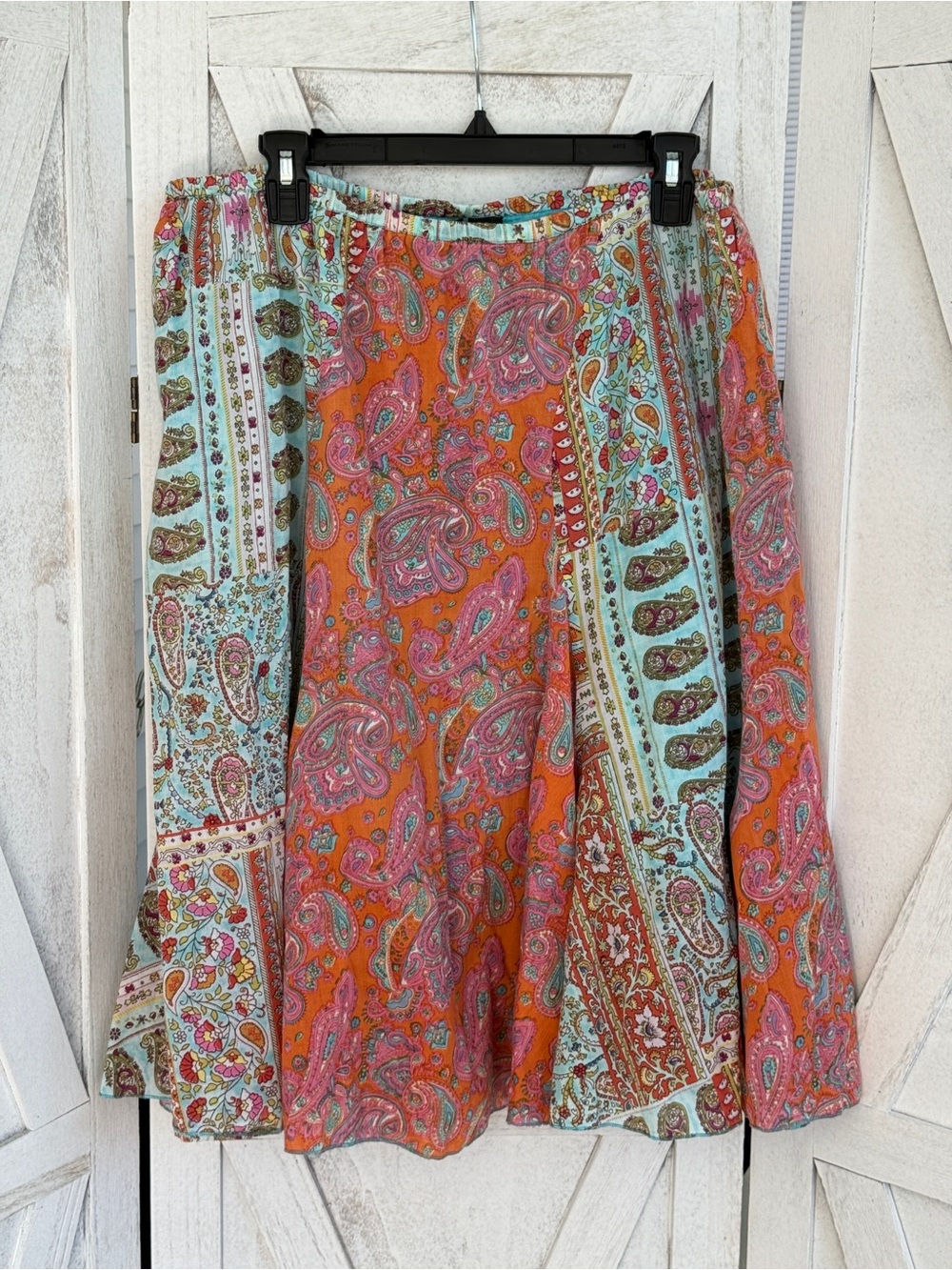 Just Class Boho Paisley A-Line Skirt in Orange and Mint